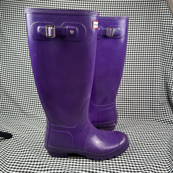 Hunter Women's Eggplant Purple Waterproof Wellies Wellie Rain Boots Size 9 - Picture 1 of 7